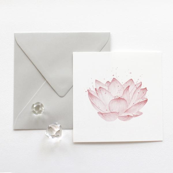 Rosa Lotus | quadratische Aquarell Postkarte